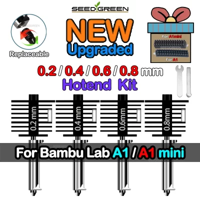 Para bambu lab a1/a1 mini conjunto de bico de aço endurecido impressora 3d kit hotend 0.2/0.4/0.6/0.8mm