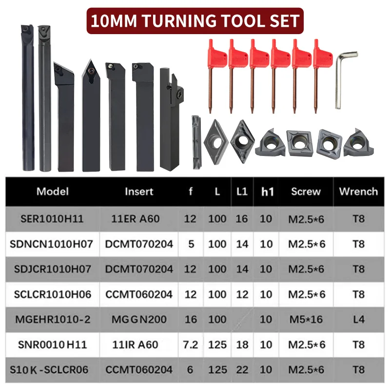 Conjuntos de ferramentas de torneamento 10/12/16mm mgehr sdjcr sdncn sclcr ser snr torno chato barra com 7 peças inserção de carboneto suporte de corte cnc - Image 2