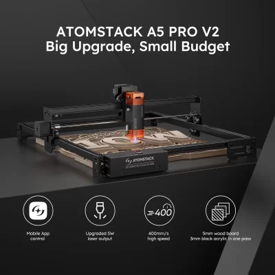 Atomstack a5 pro v2 5w cnc cortador de gravador a laser 410x380mm área trabalho acrílico madeira couro gravura corte livre controle app fora