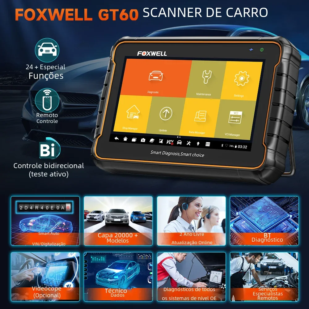 Foxwell gt60 obd2 ferramenta de diagnóstico todo o sistema leitor de código de carro bidirecional 24 redefinição profissional obd 2 scanner automotivo - Image 2