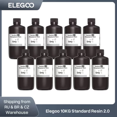 Elegoo conjunto de resina para impressora 3d, 10kg, 10 garrafas, lcd, resina de fotopolímero padrão 405nm, para impressão lcd 3d, cor cinza