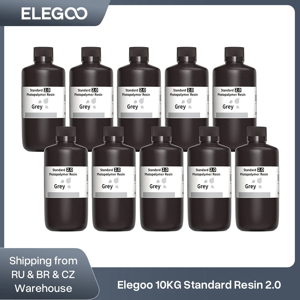 Elegoo conjunto de resina para impressora 3d, 10kg, 10 garrafas, lcd, resina de fotopolímero padrão 405nm, para impressão lcd 3d, cor cinza