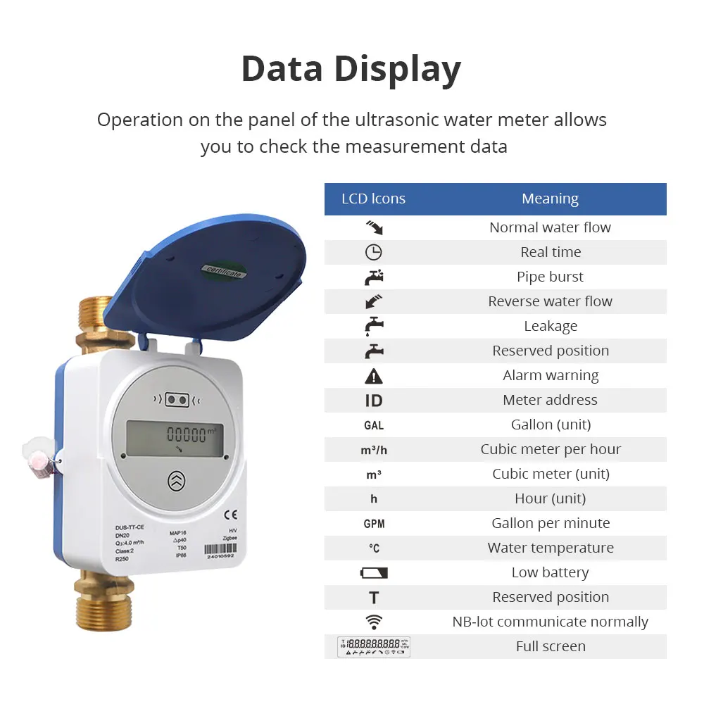 Medidor de água ultrassônico inteligente zigbee dn15 dn20 dn25 display digital lcd medição de consumo de fluxo de água ip68 trabalho com tuya - Image 4