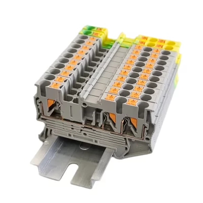 10Pcs PT2.5-TWIN Push-In 3-Conductor Feed-Through Strip Wire Electrical Connector Din Rail Terminal Block PT2.5-TW