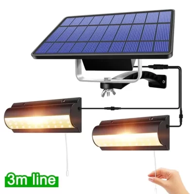 Solar Shed Light com Pull Wire Switch, Luz solar pendente para o pátio varanda celeiro Farm House, Luzes interiores e exteriores