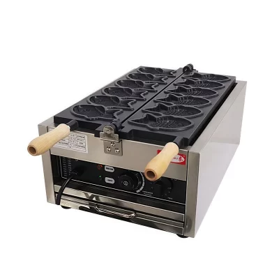 Máquina elétrica comercial e doméstica taiyaki, máquina de waffle em forma de peixe, equipamento de suflê, 2000w, fabricante de queima de lanche rotativo