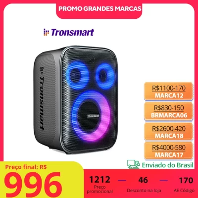 [do Brasil] Tronsmart Halo 200 caixa de som bluetooth Saída de alto-falante 120 W com sistema de som de 3 vias, 120 W, microfone integrado/com fio, entrada de guitarra, controle de APP