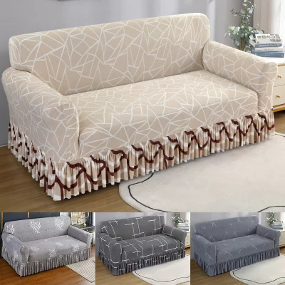 Elastic Impresso Sofá Slipcover com Saia, Sofá Capa, Protetor de Móveis, Quarto, Escritório, Sala, Home Decor, 1Pc