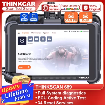 Thinkcar thinkkscan 689 ferramenta de digitalização bidirecional com canfd & doip obd2 scanner ecu codificação controle bidirecional 34 redefinição gratuita