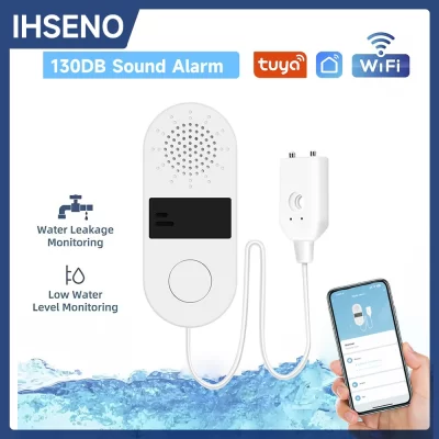 Tuya 2.4gwifi detector de vazamento de água com alarme de som e luz 130db vazamento de água casa inteligente sensor de alarme de água controle app