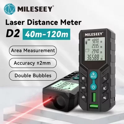 Medidor laser de distância Mileseey D2, instrumento de medição digital Trena de 40M 120m, bolhas de nível duplo, telêmetro para casa