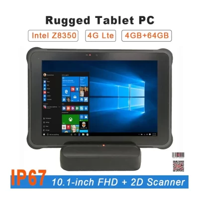Windows 10 Pro 10.1" Industrial 1D 2D Barcode Scanner IP67 Rugged Tablet PC Intel Z8350 4GB RAM 64GB WiFi RS232 RJ45 HDMI