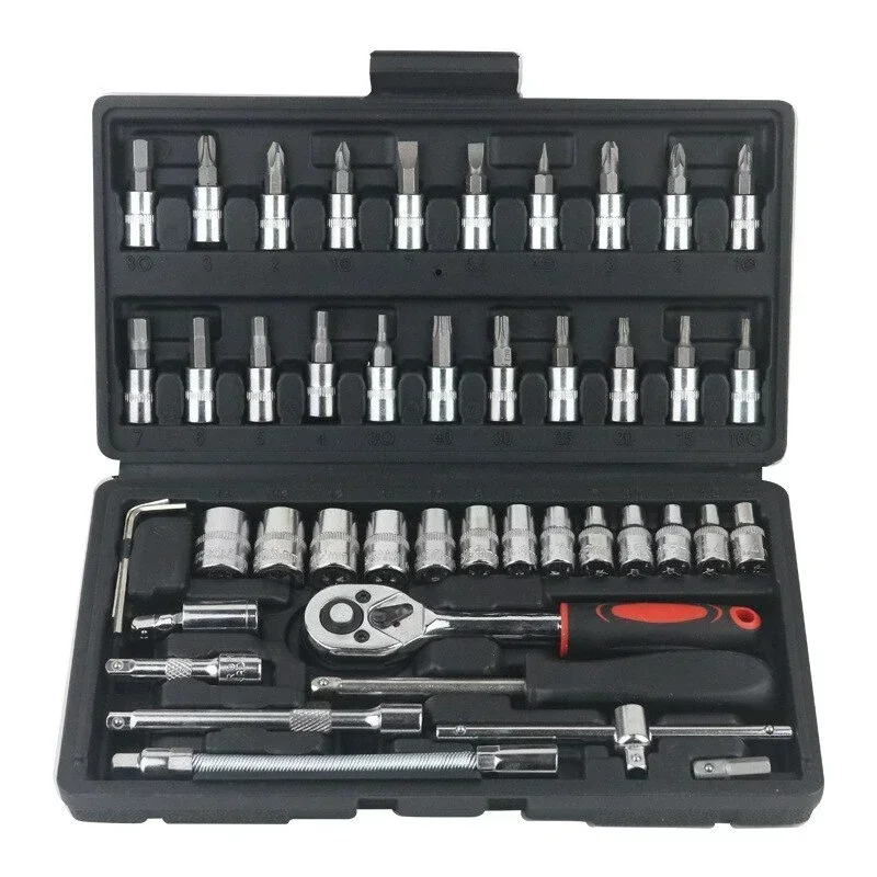 Chave de catraca e Chave Combo, Kit Car Repair Tool, 1,4-Polegada Conjunto de soquete, Reparação Automática, 46PCs - Image 2