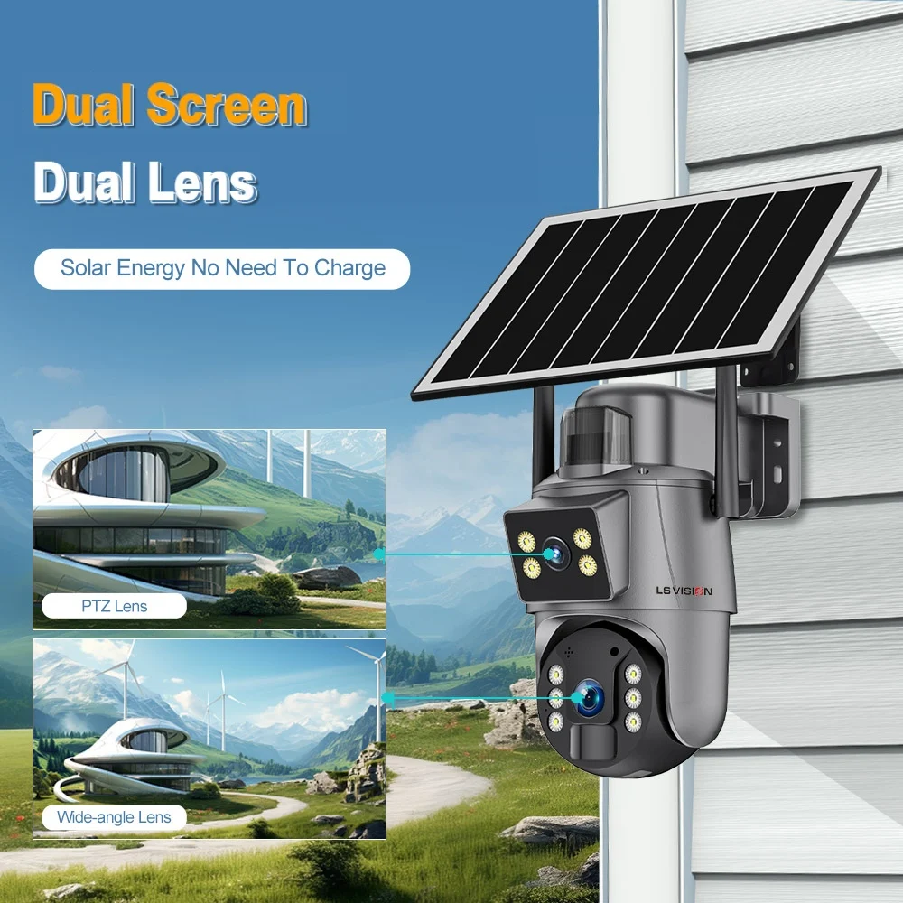 LS VISION Ubox 8MP 4G SIM Câmera solar sem fio Wifi ao ar livre Tela dupla 4K Detecção humana Rastreamento automático 360 ° Câmeras de vigilância - Image 2