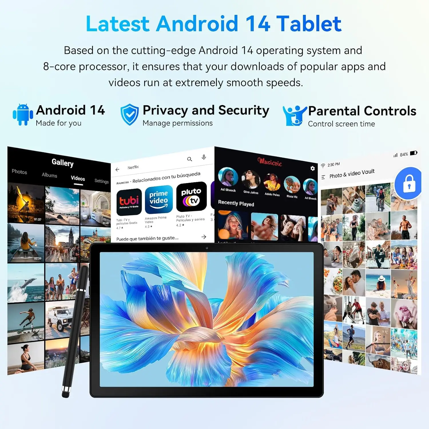 URAO A10L Android 14 Tablet 10.1-inch 12GB RAM 64GB ROM Octa-Core 5G WiFi with Keyboard Mouse Touch Pen Headset Case Tablet Kit - Image 3