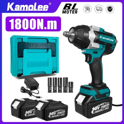 Kamolee 1800 N.M 6000Am 6.0Ah Chave de impacto de carregamento sem fio de alto torque 1/2 polegada portátil sem escova elétrica ferramenta compatível com makita 18-21V bateria