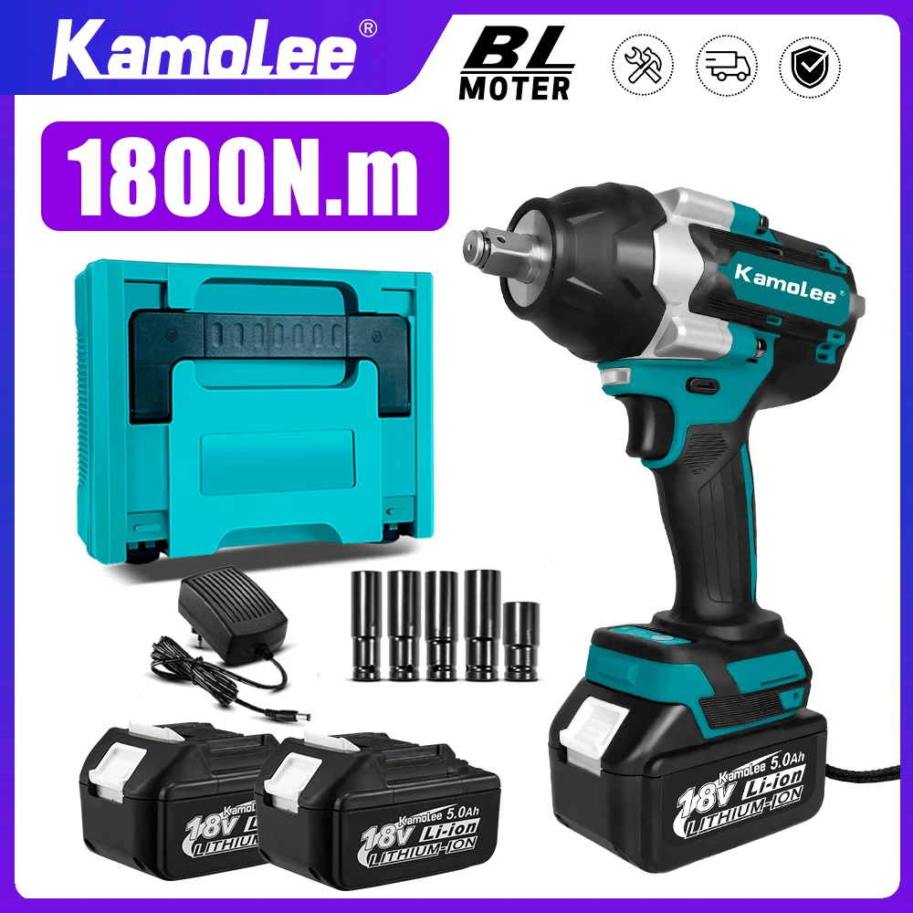 Kamolee 1800 N.M 6000Am 6.0Ah Chave de impacto de carregamento sem fio de alto torque 1/2 polegada portátil sem escova elétrica ferramenta compatível com makita 18-21V bateria