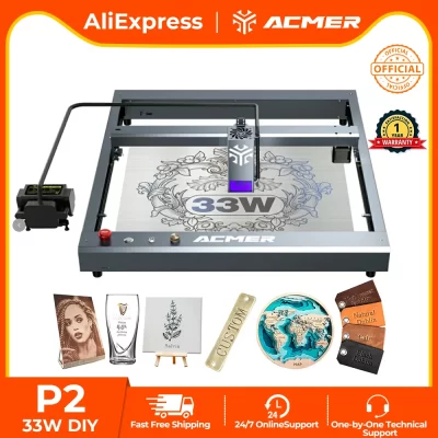 Máquina de gravação e corte a laser ACMER P2 33W Diodo para carpintaria de alta velocidade com bomba assistida por ar Área de gravação 420x400mm
