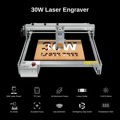 Laser tree k1 pro 30w gravador a laser e máquina de corte, área de gravação 400x400mm, ferramentas cnc para trabalhar madeira formdf/acrílico preto