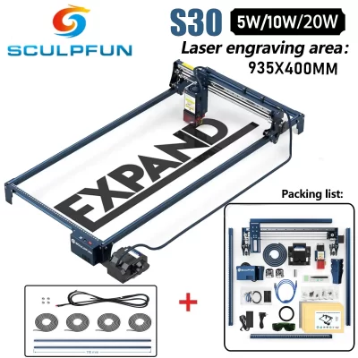 Sculpfun s30 pro max/s30 pro/s30 20w gravador a laser com sistema de assistência de ar automático máquina de gravura 935x400mm área de gravação