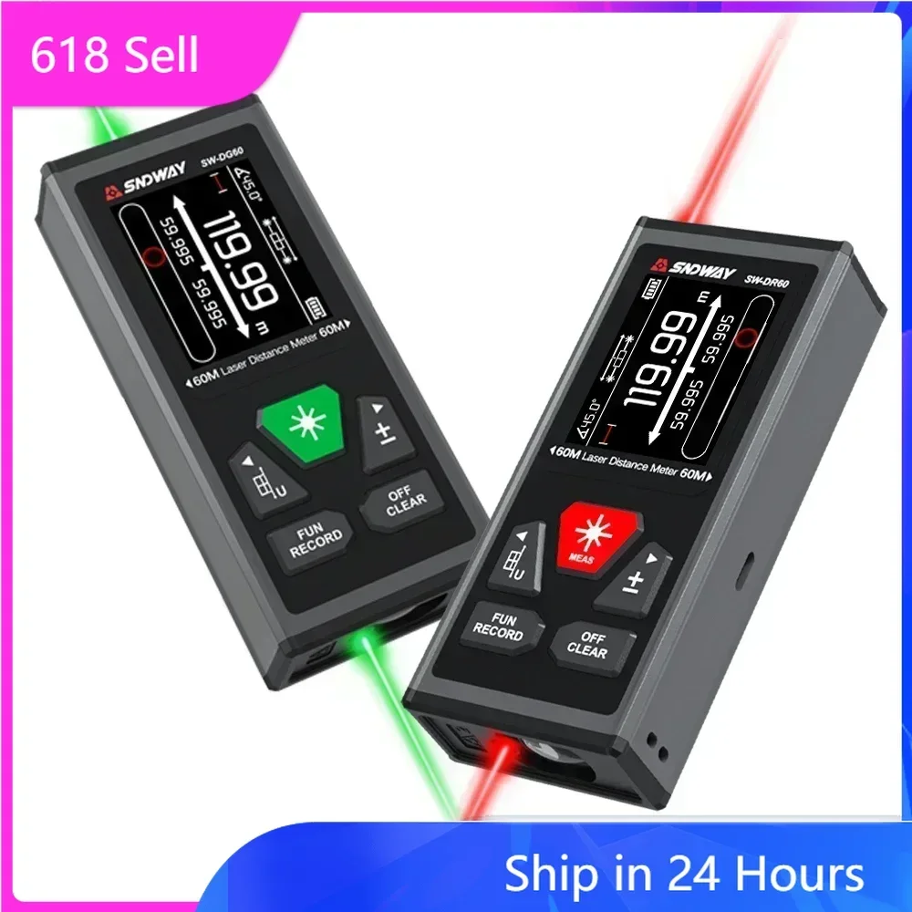 Telêmetro digital a laser duplo 60/100M, magnetismo bilateral, medidor de distância a laser recarregável com sensor de ângulo eletrônico - Image 2