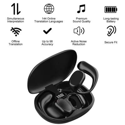 Fones de ouvido de tradução Suporte on-line 144 idiomas Traduzido instantâneo Tradutor de voz inteligente sem fio Bluetooth fone de ouvido para viagem