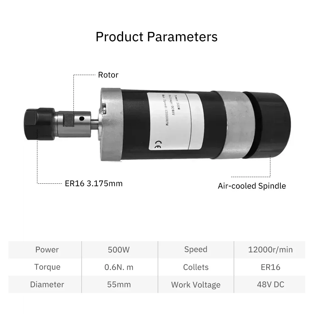 Motor de eixo sem escova bldc 48v 200-500w er11/er16 pinça 12000rpm motor de torno cnc de alta velocidade sensor hall moagem de precisão - Image 5
