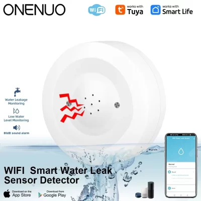 ONENUO WiFi Tuya Sensor de vazamento de água Detector de vazamento de inundação com alarme sonoro 80dB e IP55 Sensor de água à prova d'água Monitor remoto