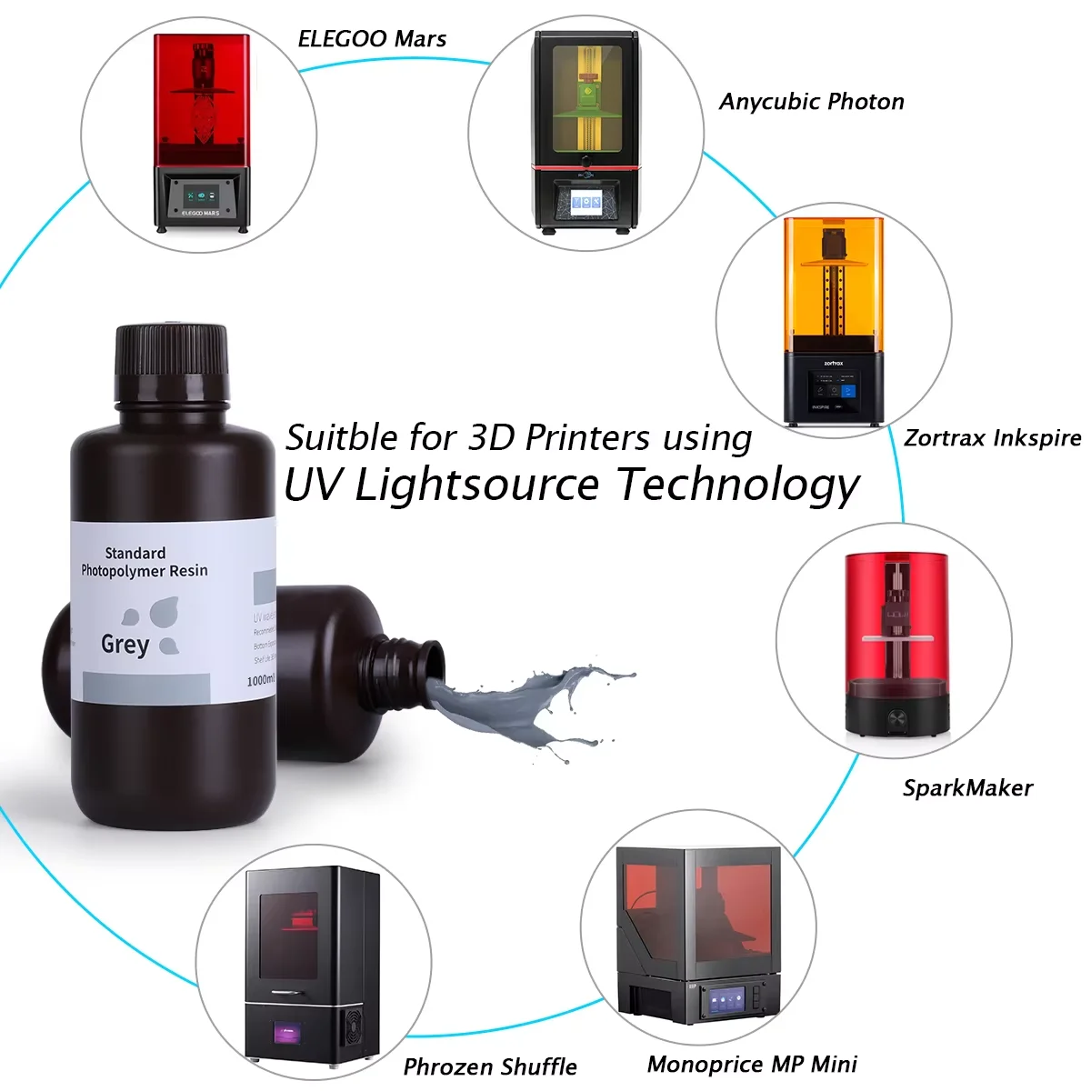 Elegoo conjunto de resina para impressora 3d, 10kg, 10 garrafas, lcd, resina de fotopolímero padrão 405nm, para impressão lcd 3d, cor cinza - Image 4