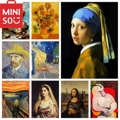 Miniso pintura a óleo por número mona lisa van gogh picasso decoração de casa pintura parede quarto decoração presente framelss