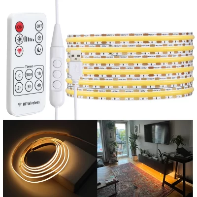 Controle remoto DC5V USB COB LED Faixa de luz linear regulável 8mm 480leds/m RA90 flexível 3000K 4000K 6000K Vermelho Azul Verde