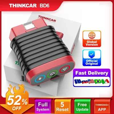 Thinkcar bd6 bluetooth auto obd2 scanner sistema completo 5 redefinição ete óleo vitalício atualização gratuita ferramenta de diagnóstico do carro uso thinkdiag app