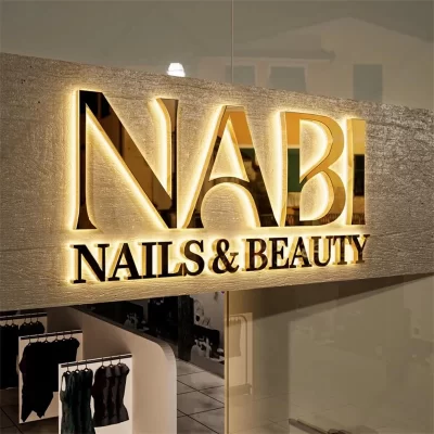 Sinal de logotipo personalizado | Carta retroiluminada para sinal comercial | Sinais de logotipo de parede externa | Sinal de iluminação LED de metal | Sinal de salão de beleza personalizado