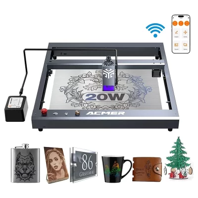 Máquina de gravação a laser P2 20W com suporte de ar automático APP Wifi Gravador e impressora Lazer de velocidade rápida