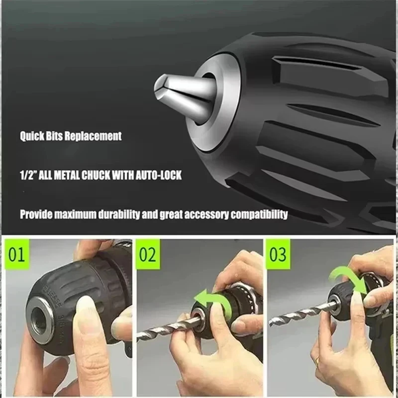 Gsiteis bateria chave de fenda impacto multifuncional sem fio furadeira ferramenta elétrica 25 + 3 configuração torque 2 velocidade engrenagem chave de fenda elétrica - Image 6