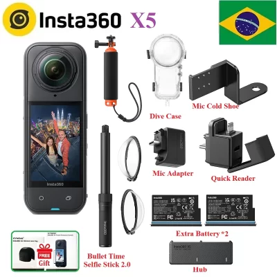 Em estoque insta360 x5 à prova d'água 15m 1/1.28 "capores 8k 360 hdr vídeo 72mp foto 4k60fps lente única insta 360x5 câmera esportiva