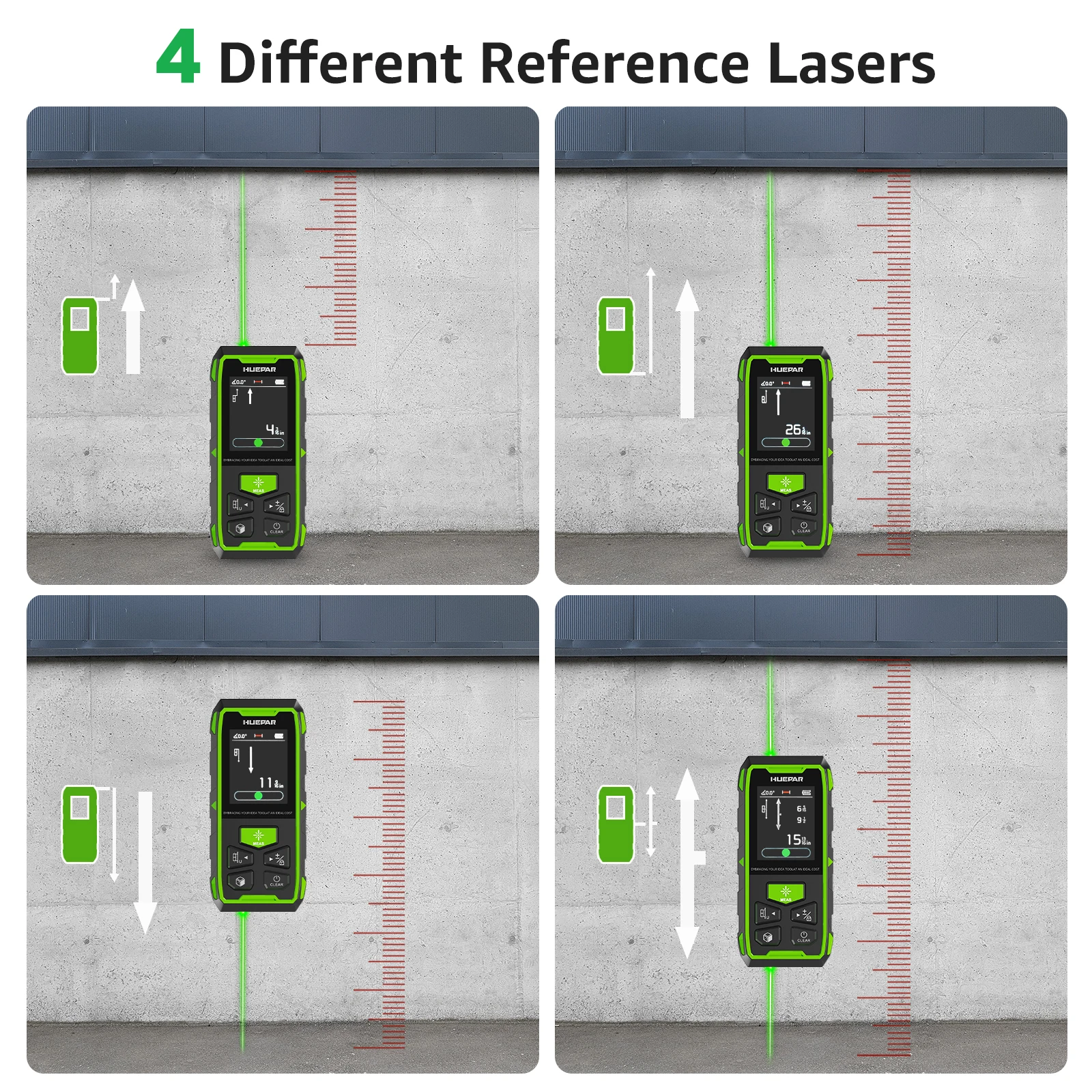 Huepar telêmetro laser duplo medidor de laser de feixe verde 120m/200m ferramenta de medição de unidades múltiplas com display lcd retroiluminado e usb - Image 6