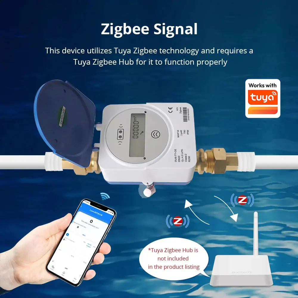 Medidor de água ultrassônico inteligente zigbee dn15 dn20 dn25 display digital lcd medição de consumo de fluxo de água ip68 trabalho com tuya - Image 2