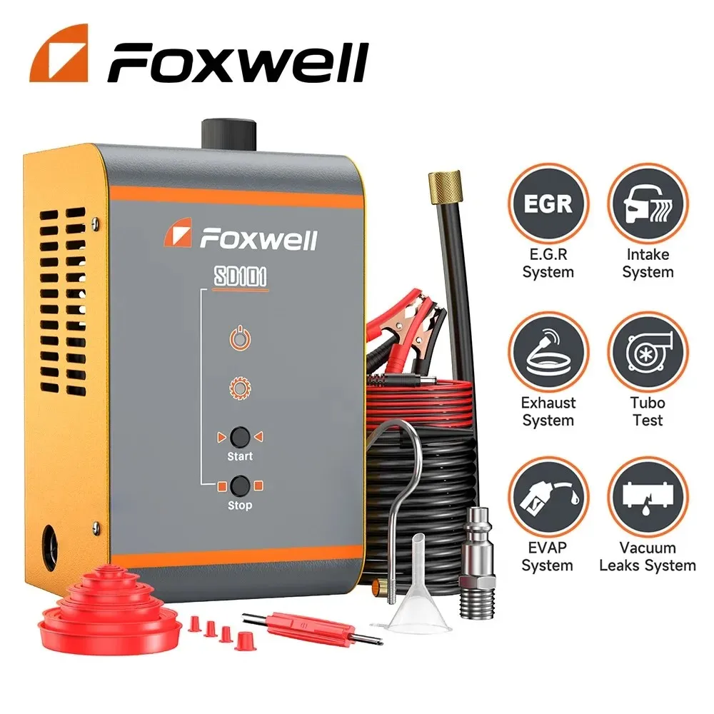 FOXWELL-Car Smoke Leak EVAP System Leakage Analyzer, Tester Machine, Gás Oil Pipe, Gerador de fumaça, Ferramentas Auto Diagnóstico, 12V, SD101