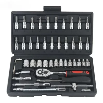 Kit de ferramentas para reparo de carro, 46 unidades, 1/4 unidades, conjunto de soquete, ferramenta de reparo de carro, chave de torque de catraca, conjunto de reparo automático, ferramenta mecânica