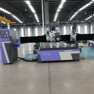 AKM2060D Double Heads 9.0kw ATC Spindle With Double Disc Type ATC CNC Router With Cutting Saw