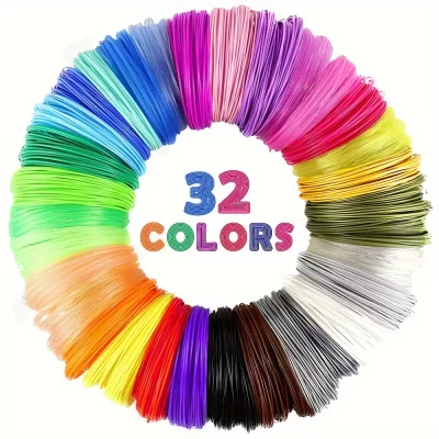 Filamento de caneta 3D de 32 cores 1,75 mm PLA, cada cor 10 pés (3 m), total de 320 pés (96 m) recargas de filamento de caneta 3D, cor aleatória