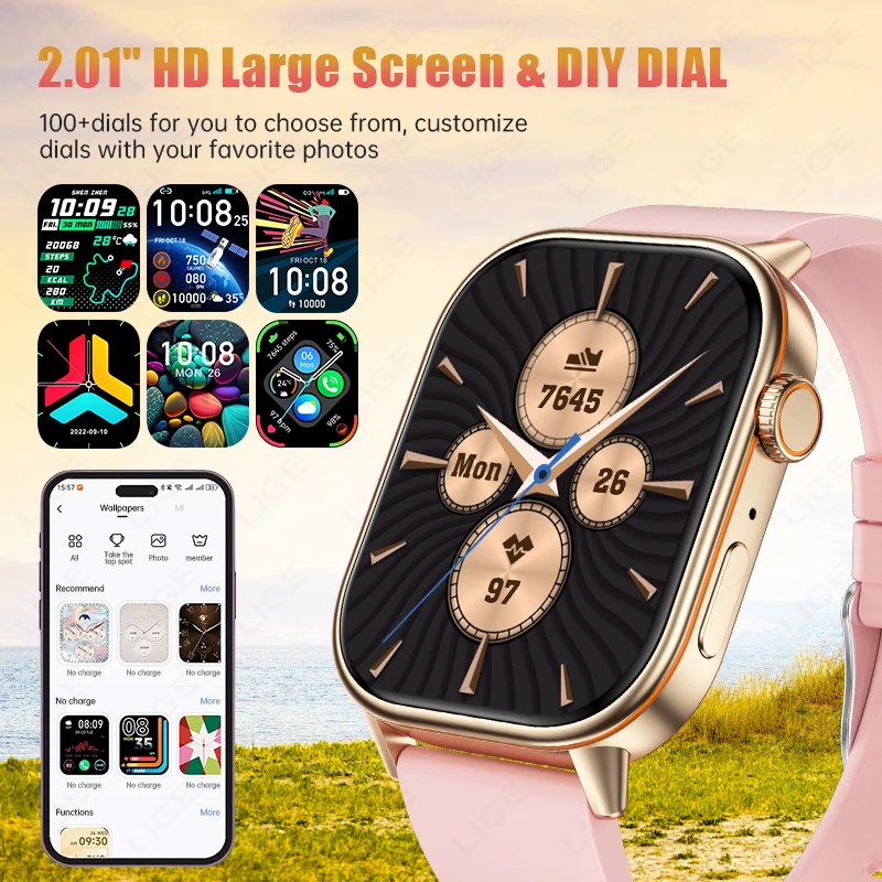 Lige 2025 para android ios gps relógio inteligente feminino 2.01 "tela hd freqüência cardíaca bluetooth chamada bússola ip68 à prova dip68 água masculino smartwatch - Image 5