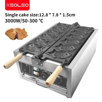 Xeoleo taiyaki fabricante de waffle de peixe máquina de cozimento de bolo de peixe 6 pçs peixe sorvete waffle fabricante 3000w panela antiaderente