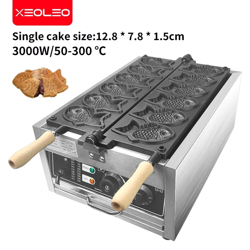 Xeoleo taiyaki fabricante de waffle de peixe máquina de cozimento de bolo de peixe 6 pçs peixe sorvete waffle fabricante 3000w panela antiaderente