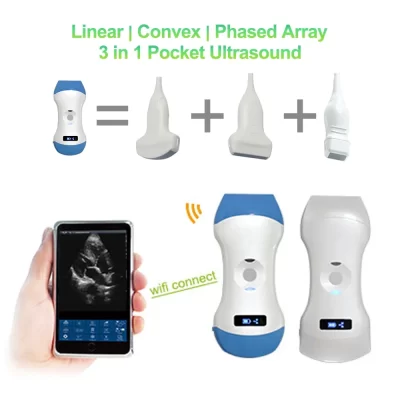 3 em 1 80/128/192E Scanner de ultrassom colorido sem fio Portátil Convexo Linear Phased Array Sonda Wifi-scanner
