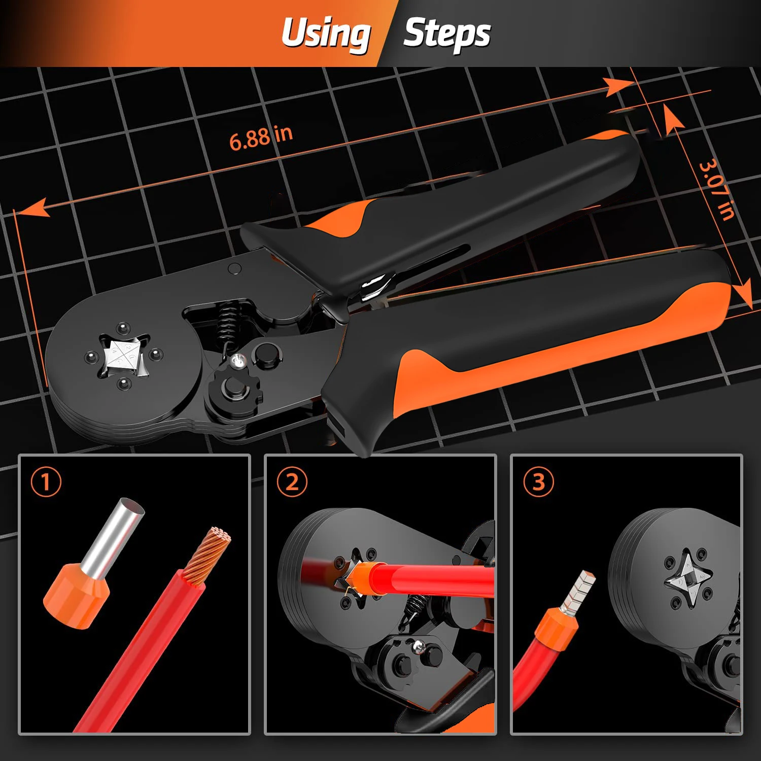 Hexagonal Auto-Ajustável Ratchet Virola Crimping Tool Kit, Crimper Kit com Mangas Virola, Terminais de Fio, 23-7AWG, 0.25-10 mm2 - Image 3