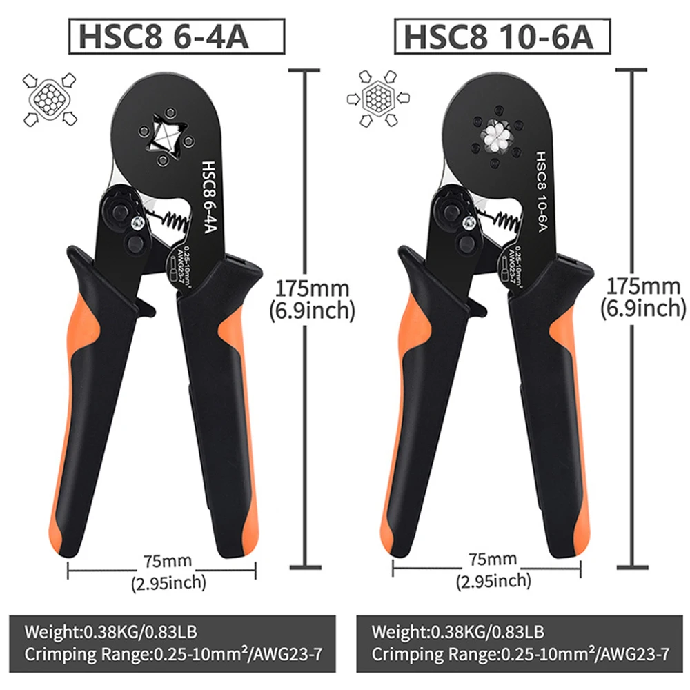 Hexagonal Auto-Ajustável Ratchet Virola Crimping Tool Kit, Crimper Kit com Mangas Virola, Terminais de Fio, 23-7AWG, 0.25-10 mm2 - Image 6