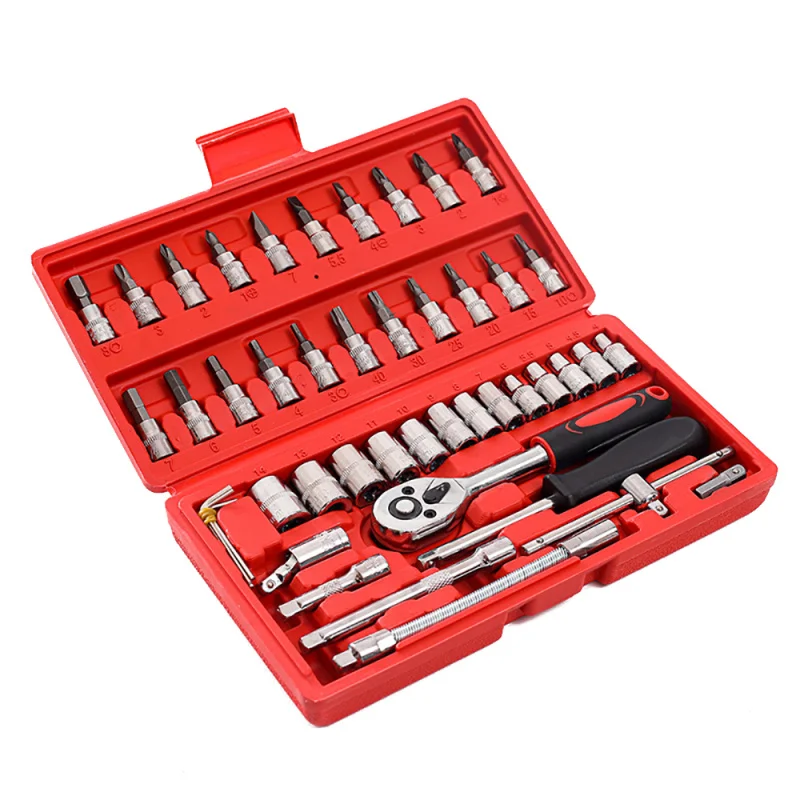 Chave de catraca e Chave Combo, Kit Car Repair Tool, 1,4-Polegada Conjunto de soquete, Reparação Automática, 46PCs - Image 3