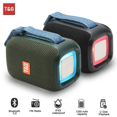 Alto-falante bluetooth novo mini alto-falante de luz led tg339 subwoofer portátil ao ar livre 1200 mah suporte usb tf cartão rádio fm tws